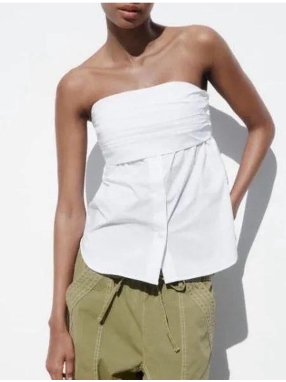 Zara White Strapless Ruched Tube Top